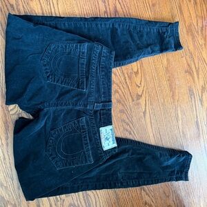 True Religion Black Corduroy Jeans with Signature Back Stitching